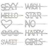 ZIXI 10PCS Sparkly Letter Bling Hair Clip Word Barrettes Pins Crystal Bobby Pins Bling Handmade Luxury Rhinestones Hair Jewellery Headwear Accessories Gold for Women Girls (Style-b)