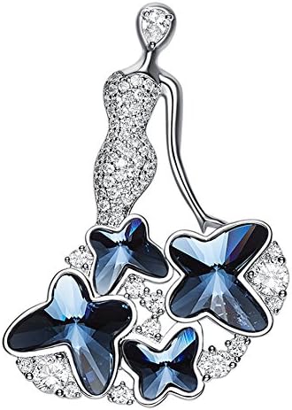 Swarovski Crystals Brooch “Blue Enchantress” Platinum Plated Elegant Butterfly Fashion Pin Gift for Women Girls for Clothing Bag Decor - Qiaofulicheerfully (Blue)
