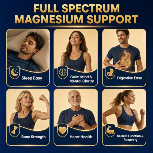 Magnesium Glycinate 500mg, 12-in-1 High Absorption Magnesium Complex Supplement with Citrate, Taurate & Orotate, Supports Relaxation, Sleep, Muscle, Heart, Bone & Nerve Health, 120 Vegan Capsules