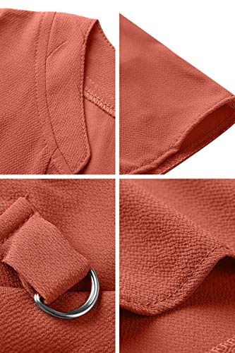 YMING Women's Casual Blouse Chiffon T-Shirt V Neck Shirt Solid Color Shirt Water Red XS