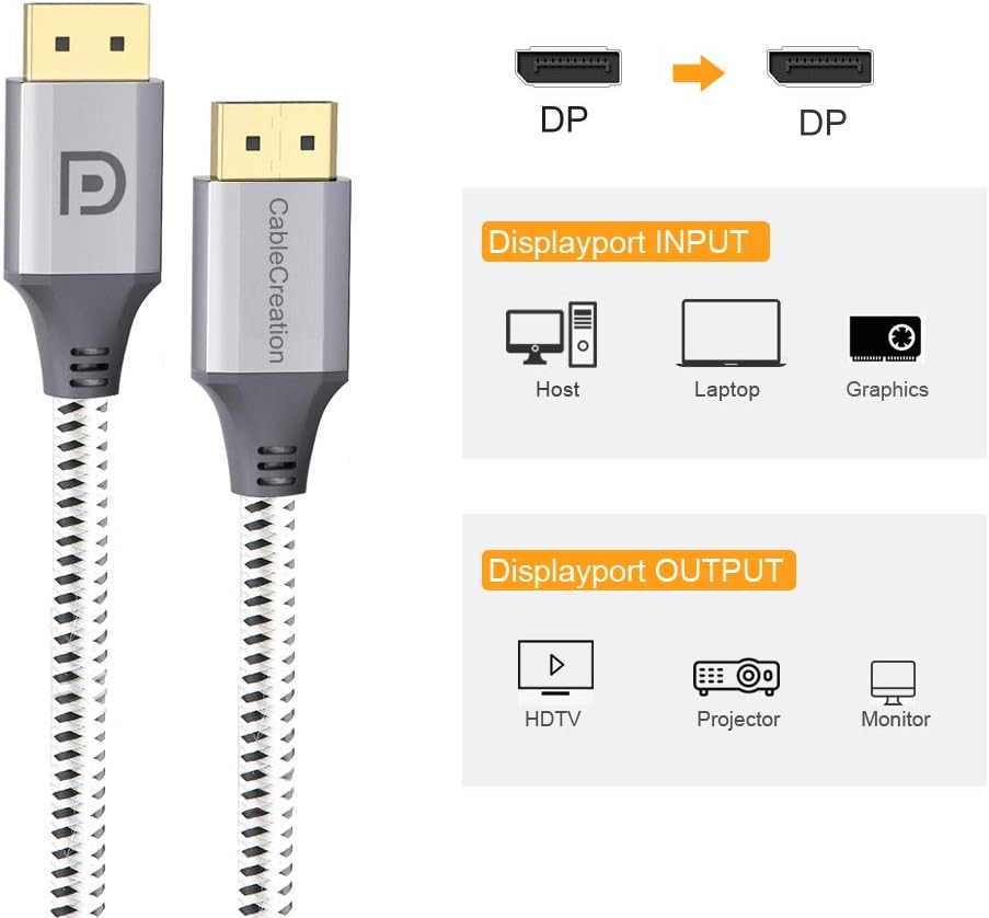 CableCreation 8K DisplayPort Cable 1.4, DisplayPort to DisplayPort Cable 6.6ft (DP to DP Cable) Gold Plated with 8K@60Hz, 4K@144Hz, 2K@165Hz Video Resolution & HDR Support, 2M/ Space Gray: Industrial & Scientific