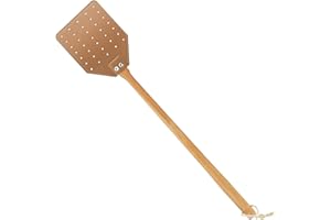 DIRZA Leather Fly Swatter for Indoors/Outdoors, Heavy Duty Flyswatter with Walnut Wood Handle 19.7" Long Fly swatted Manual for Bug, Flies, Bees, Mosquitoes Brown