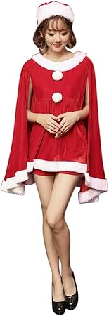 Amazon S C Live クリスマスコスプレ衣装 レディース ケープ風サンタミニドレス3点set 帽子 ケープ風ワンピースドレス ショートパンツ サンタ コスプレ サンタコス クリスマス コスチューム 激安 大きいサイズ 衣装 コス セクシー サンタクロース パーティ サンタ