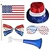 PBPBOX Veterans Day Decorations with Red, White, Blue Hat, Bow Tie, Shutter Glasses, A Flag and A Horn for Patriotic Party