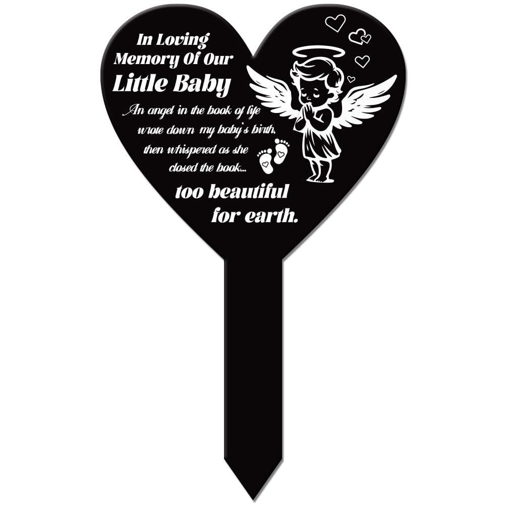 GLOBLELAND Heart Shaped Angel Wings Love Garden Stake Memorial Remembrance Plaque for Cemetery - Acrylic Waterproof Sympathy Grave Marker for Yard