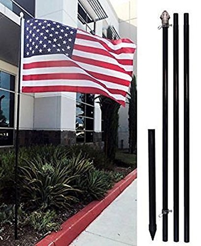 AES 10ft Black Steel Outdoor Flag Pole KIT + Ground Spike + Shock Absorber (no flag)