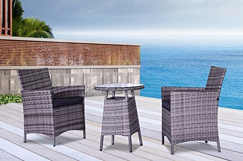 The San Tropez Collection - 3 Pc Outdoor Rattan Wicker Sofa Patio Furniture Set. Choice of Set &amp; Cushion Color (Mixed Grey / Grey Cushions)