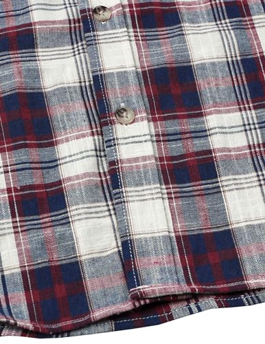 JOGAL MENS WESTERN COWBOY PLAID LINEN SHIRTS CASUAL BUTTON DOWN SHORT SLEEVE LIGHTWEIGHT REGULAR FIT SHIRTS RED MEDIUM