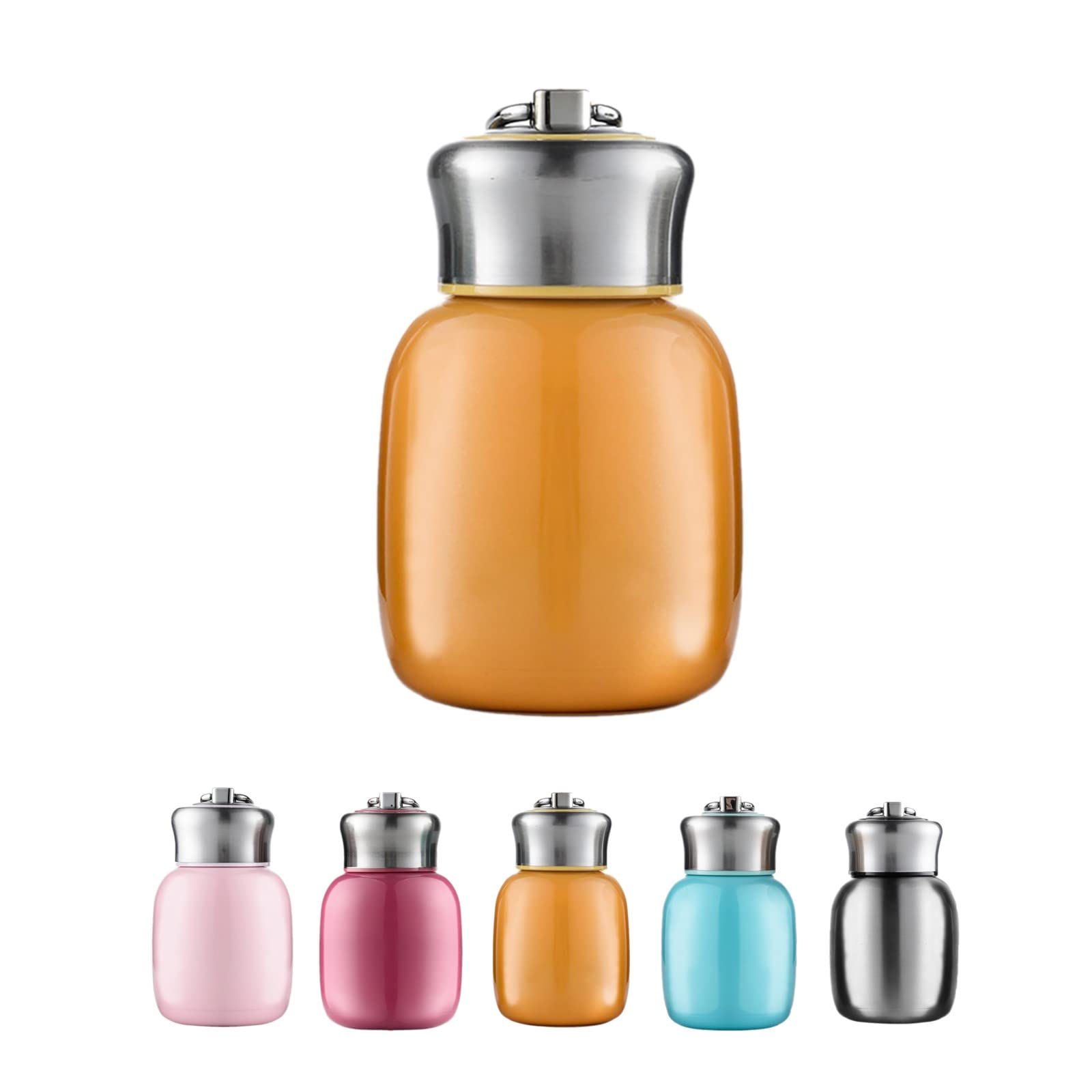 Mini-Thermosflasche, 200 ml, niedliche Wasserflasche, vakuumisolierte Edelstahl-Wasserflaschen, auslaufsicher, hält heiß und Kalt, für zu Hause, im Freien, auf Reisen Einheitsgröße Orangegelb