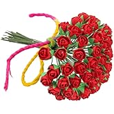 DUONGJAIS BRAND Artificial Flowers 50 Pcs Tiny Rose Artificial Mulberry Paper Roses Mulberry Paper Flowers Wedding Scrapbook DIY Craft Scrapbook Bouquet Craft Stem Artificial Roses (Red)
