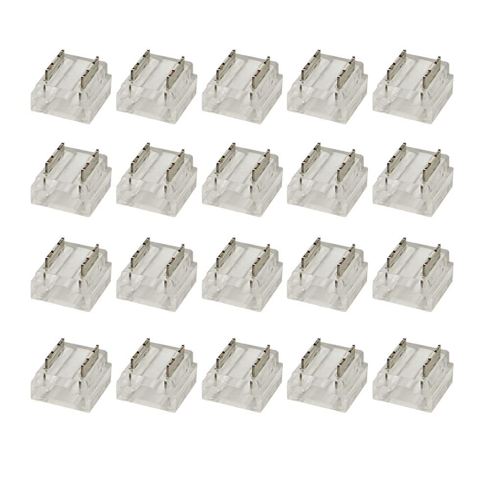 Masterwon 8mm 2-Pin LED Strip Light Connector, Solderless COB Tape Joiner Clips, Strip-to-Wire Adapter, Transparent Terminal for 20AWG Extension, 12V 24V