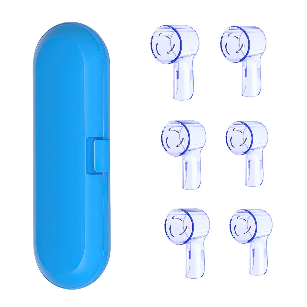 Photo 1 of HORNORM Electric Toothbrush Travel Case for Oral-B Toothbrushes & 6Pcs Reusable Toothbrush Head Covers Compatible with Oral B Electric Toothbrush Heads (Blue)