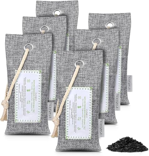 CLEVAST 6 Pack Activated Bamboo Charcoal Air Purifying Bags(6x60g), Natural Fresh Odor Absorber, Deodorizer and Moisture Eliminator, Air Purifier Bags for Home, Closet, Shoes, Car Air freshener