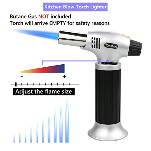 TedGem Culinary Torch, Professional Blow Torch Lighter Chef Cooking Torch Food Torch Butane Torch Refillable Adjustable Flame Lighter for Creme Brulee, DIY, BBQ & Baking Butane Gas Not Included