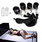 Bed Restraints Kit Under Bed Bondage Eye Mask Blindfolds Soft Wrist and Ankle Handcuffs with Restraint Straps Rope for Couples Sex（Black）