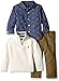 Nautica Baby Three Piece Set with Woven, Quarter Zip Sweater, Flat Front Twill Pants, Ivory, 0-3 Months