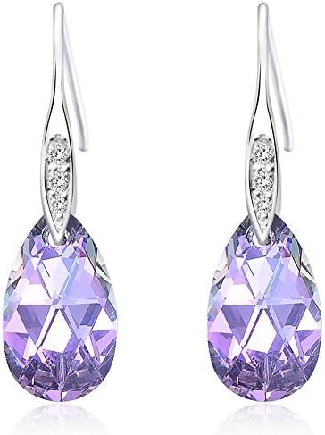 Queenees Sterling Silver Made with Swarovski Elements Crystals Vitrial Light Purple Drop Pierced Earrings