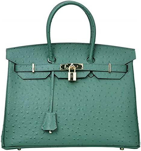 Women's Handbags Top Handle Padlock Bags Genuine Leather Embossed Ostrich Purses
