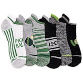 MUK LUKS Men's 6 Pack Pickleball Ankle Socks, Black/Green, OS