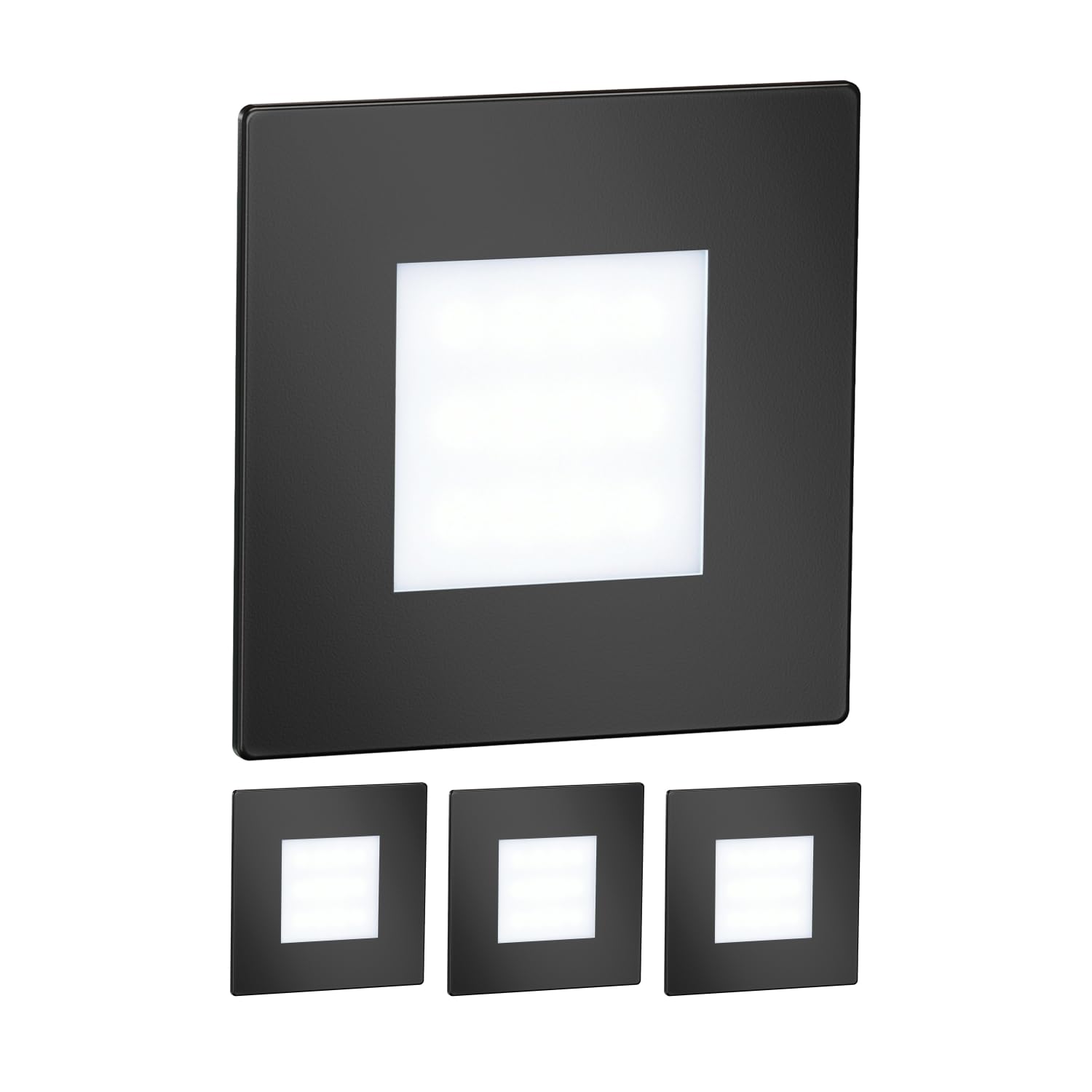 ledscom.de 4 LED Stair Light/recessed wall Light FEX for Indoors and Outdoors, Angular, Black, 85 x 85mm, Cool White