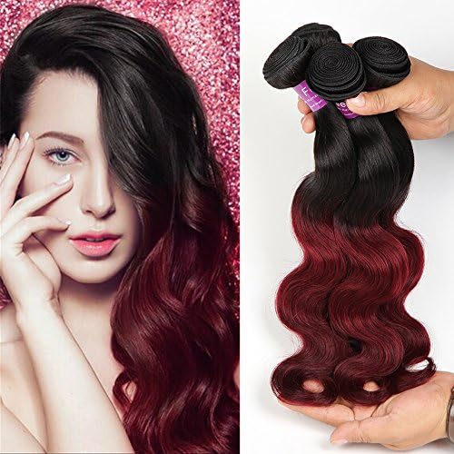 Soft Feel Hair Ombre Hair Human Hair Brazilian Body Wave Virgin Hair 2 Tone Ombre Hair Extension Bundles T1b/99j Burgundy Color (18 18 18)