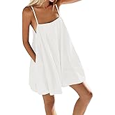 Fisoew Womens Oversized Spaghetti Strap Mini Dress Sleeveless Flowy Casual Summer Dresses