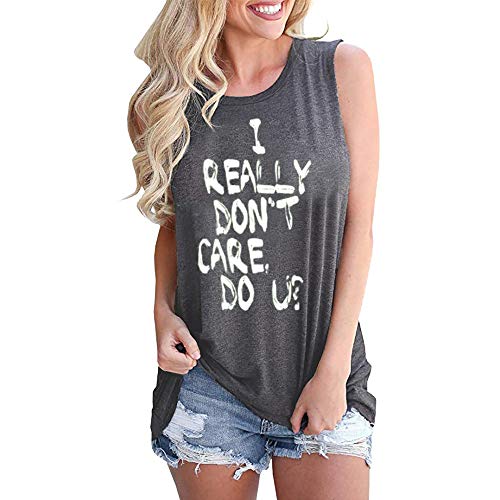 Women's Tank Tops Letter Print Vest Summer Halter Sleeveless Blouse Loose Backless Shirt Beach Tankinis Tunics Camis Gray