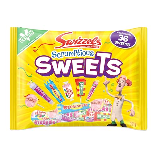 Swizzels Scrumptious Mixed Bag – Chewy Sweets and Lollipops, Vegan 351g, 36 Sweets