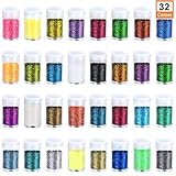 32 Colors Slime Glitter Set,DOMIRE Extra Fine Glitter Powder for Slime Making,Art and Crafts,Scrapbook,Face,Body,Nail Arts,Paints