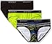 2(X)IST Men's Cotton Stretch No Show Brief 3-Pack,Multi Stripe/Black/Lime Green,Large
