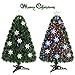Goplus 3ft Pre-Lit Fiber Optic Christmas Tree for Tabletop, Small Mini Artificial Xmas Full Tree with Colorful Snowflake LED Lights, 85 Branch Tips, for Office Home Holiday Decor