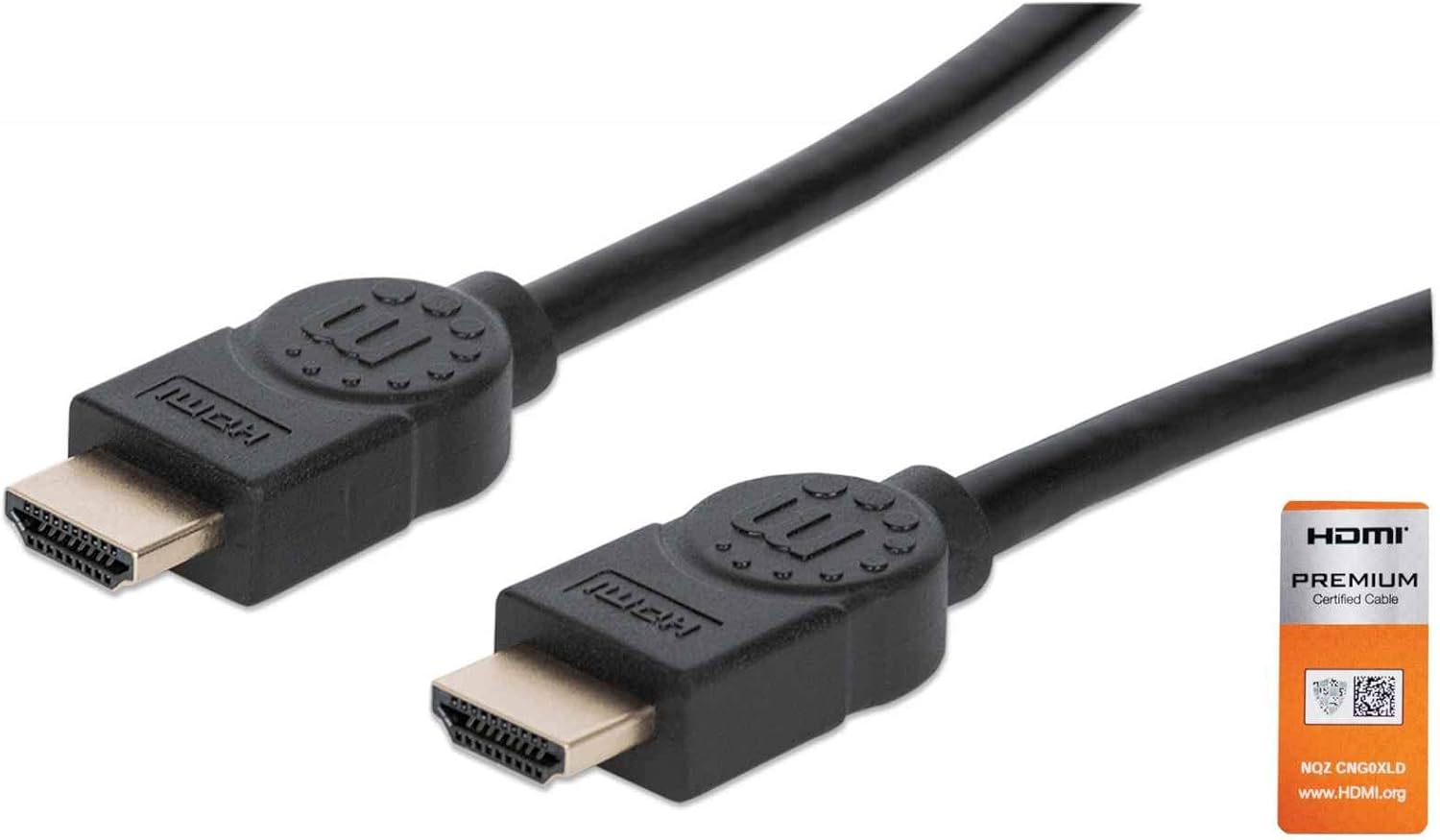 Manhattan HDMI Cable with Ethernet, 4K@60Hz (Premium High Speed), 1.8m, Male to Male, Black, Ultra HD 4k x 2k, Fully Shielded