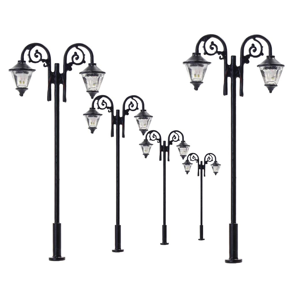 LYM61 5pcs Model Train HO Scale Lamp Post LEDs 1:87 Street Lights 65mm Miniature Double Heads Warm White