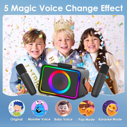 ultramic Karaoke Machine, Portable Bluetooth Speaker with 2 Wireless Microphone for Adults Kids with LED Lights Power Amplifiers, Karaoke Microphone PA System Supports USB,Gift for Party(Black)