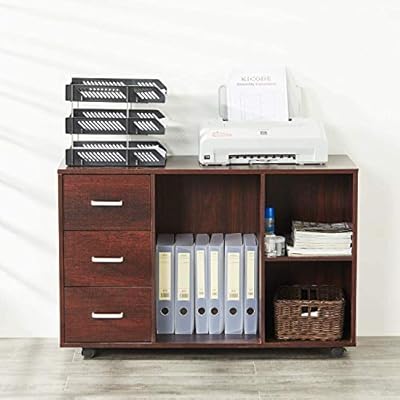 Itaar 3 Drawer Wood File Cabinet Mobile Lateral Filing Cabinet Printer Stand With Wheels Open Storage Shelves For Home Office Study Bedroom Cherry Red Amazon Sg Office School Supplies