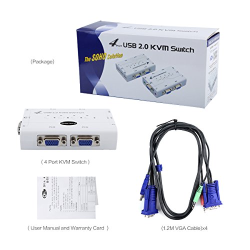 4 Port VGA Switch Box with USB Hub Support Wireless Keyboard Mouse Connection and Push Button Switching Function