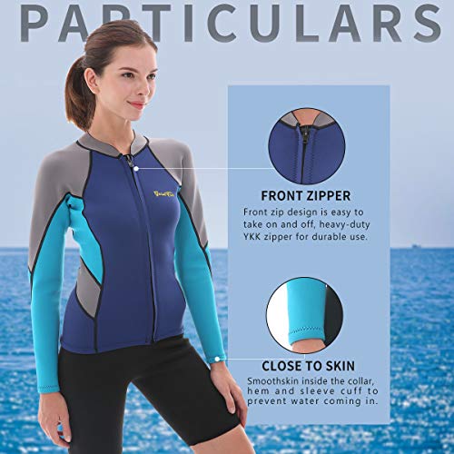 GoldFin-Womens-Wetsuit-Top-2mm-Neoprene-Wetsuit-Jacket-Long-Sleeve-Front-Zip-Wetsuit-Shirt-for-Swimming-Water-Aerobics-Diving-Surfing-Kayaking