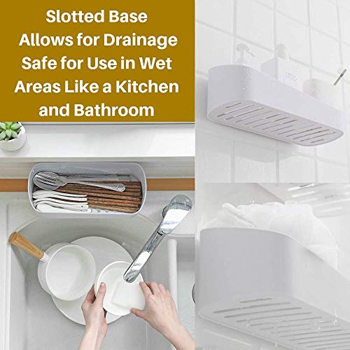SUNFICON Adhesive Shower Caddy Basket Bathroom Shelf Organizer Wall Mounted Spices Storage Rack No Drilling Shower Shelf Bath Essentials Makeups Shampoo Holder with Traceless Clear Adhesive