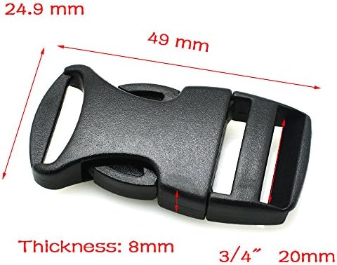 10pcs/pack 3/4''(20mm) Plastic Contoured Side Release Buckles For Paracord Survival Bracelets/Dog Collar Black