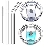 No Leak 100% Spill Proof Splash Resistant Lid with Drinking Straws Fit for YETI Rambler, Ozark Trail, Rtic Cooler and More Stainless Steel Mugs (Clear&amp;Blue)