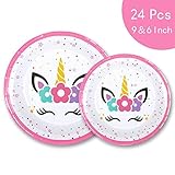 Unicorn Plates Party Supplies Theme - Magical Pink Set - Happy Birthday Disposable Paper Cake Dessert Big Plates - for Adult First Girls Kids Baby Shower - 6