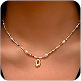 Ritach Initial Necklaces for Women Girls Kids - Light Colorful Beaded Pearl Initial Necklace Gold/Silver Bubble Pendant Letter Necklace for Women Teens Girls Kids Birthday Gifts