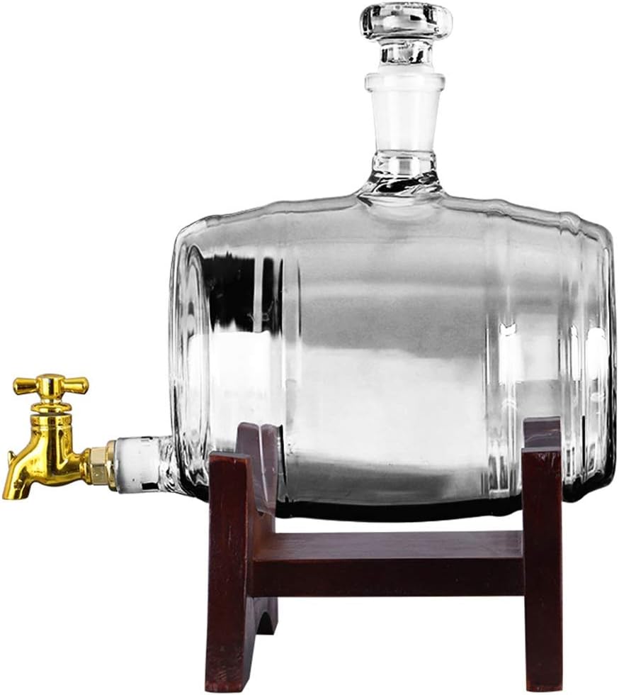 Whiskey barrel, Transparent Wine Barrel Glass Bottle Seal Wine Barrel Faucet Distributor Solid Wood Bracket Bar Wine Cellar Winemaking TINGTING (Color : Opacity, Size : 2219cm)