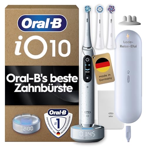 Oral-B iO Series 10 Elektrische Zahnbürste — Electric Toothbrush, Inkl. 3 Aufsteckbürsten, iOSensen, Lade-Reise-Etui — 7 Putzmodi für Zahnpflege, Zahnbürste Elektrisch, Designed by Braun, Weiß
