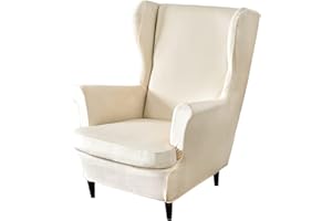 GULI Wingback Chair Cover 2-Piece, Wing Chair Covers Armchair Chair Slipcovers Spandex Sofa Cover Furniture Protector Machine Washable Removable for Living Room,Bedroom,Hotel(Velvet-Beige)