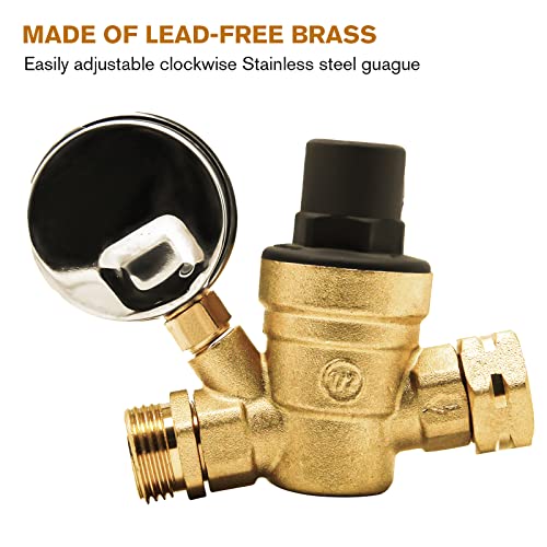 Twinkle Star RV Water Pressure Regulator Valve with Gauge and Inlet