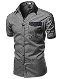 Color Contrast Collar Striped Short Sleeve Shirts Black Size M