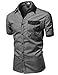 Color Contrast Collar Striped Short Sleeve Shirts Black Size M