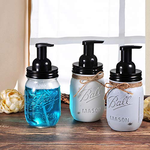 Mason Jar Foaming Soap Dispenser - with 16 Ounce Painted Ball Mason Jar for Bathroom Vanities,Kitchen Sink,Countertops - Made from Rust Proof Stainless Steel Lid and BPA Free Pump / White,2-Pack