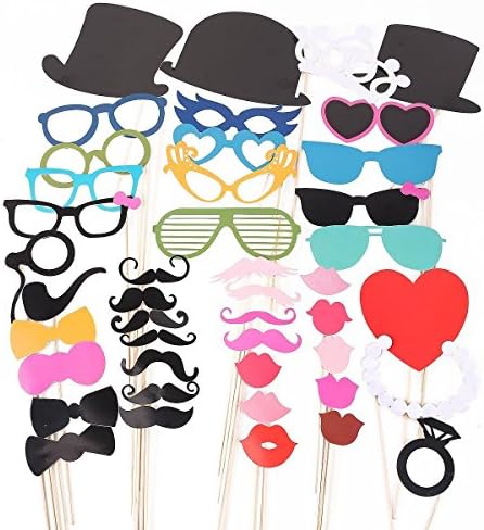 SIX VANKA 44pcs DIY Glasses Moustaches Red Lips Bow Ties Hats On Sticks Wedding Birthday Party Photo Booth Props for kids